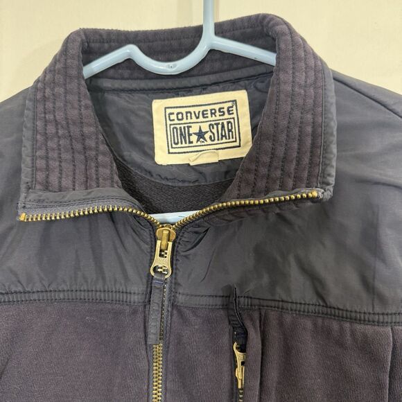 VTG Converse One Star Mens Jacket Navy Blue Full Zip Size Small Made In USA - Picture 3 of 16